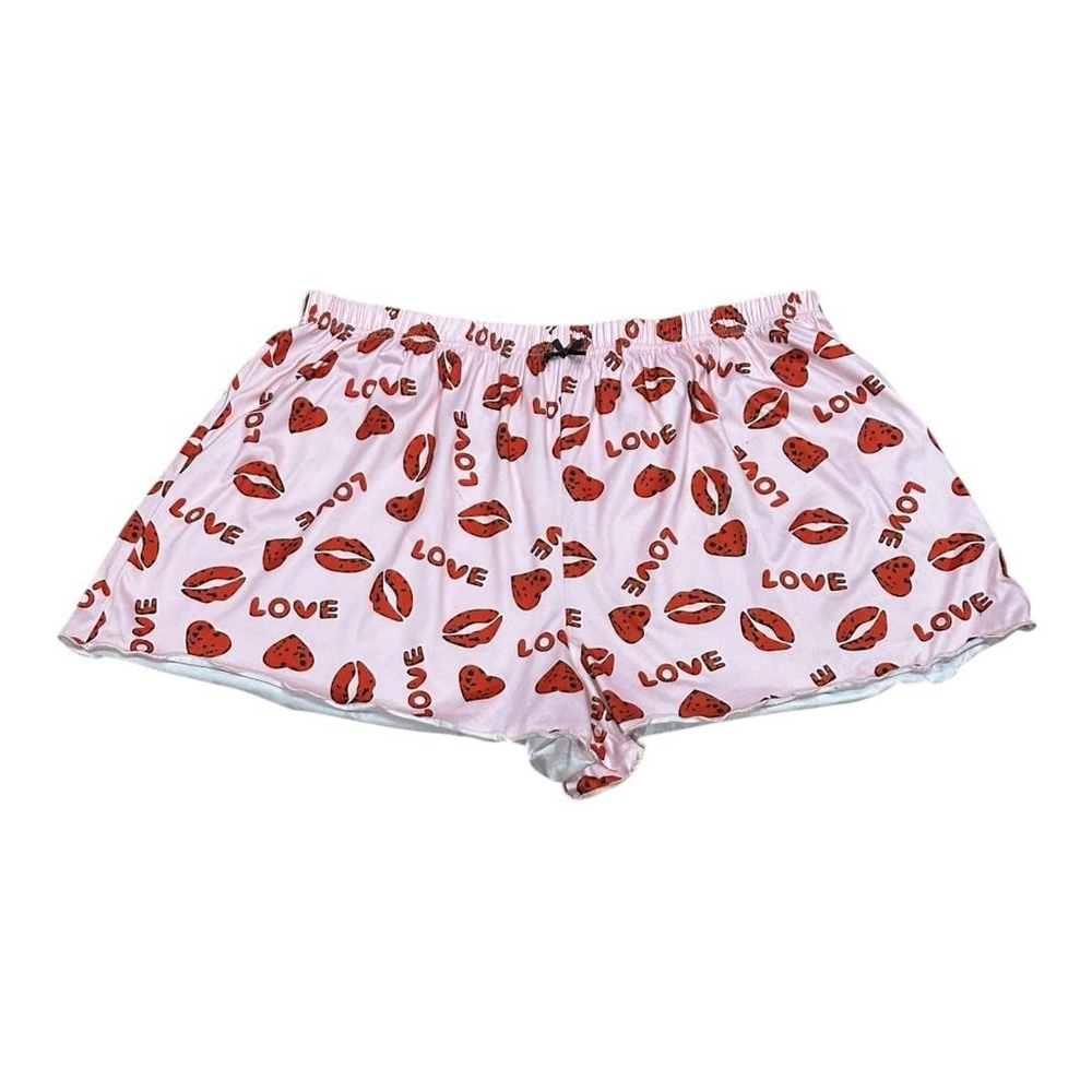 Sleep Shorts Womens 4XL Pink Love Heart Lips Print Lounge Pajama PJs Sleepwear